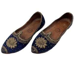 Calcutta Mens Sherwani Blue Fabric Jutti Traditional Wedding Shoes/ Slippers